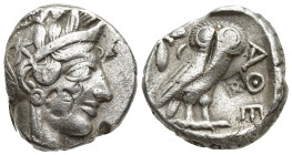 ATTICA. Athens. AR Tetradrachm (23mm, 16.84 g), ca. 440-404 B.C. Helmeted head of Athena right; Reverse: Owl standing head facing, olive sprig and cre...