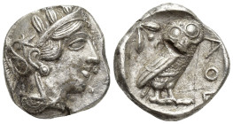 ATTICA. Athens. AR Tetradrachm (23mm, 16.9 g), ca. 440-404 B.C. Helmeted head of Athena right; Reverse: Owl standing head facing, olive sprig and cres...