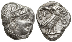ATTICA. Athens. AR Tetradrachm (20mm, 17 g), ca. 440-404 B.C. Helmeted head of Athena right; Reverse: Owl standing head facing, olive sprig and cresce...