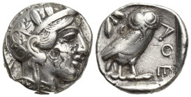 ATTICA. Athens. AR Tetradrachm (22mm, 17 g), ca. 440-404 B.C. Helmeted head of Athena right; Reverse: Owl standing head facing, olive sprig and cresce...