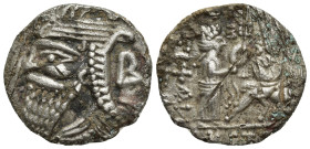 Kings of Parthia, Vologases IV (AD 147-191). BI Tetradrachm (26mm, 13.4 g). Seleukeia on the Tigris, year 468 (October AD 156). Diademed and draped bu...
