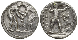 PAMPHYLIA, Aspendos. Circa 380/75-330/25 BC. AR Stater (23mm, 10.9 g) Two wrestlers grappling; ΣK between / Slinger in throwing stance right; counterc...