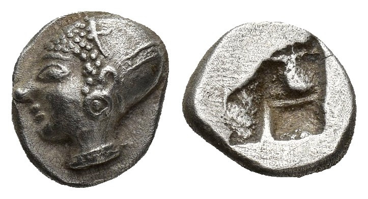 IONIA, Phokaia. Circa 625/0-522 BC. AR Obol (8mm, 1.34 g) Female/ Athena head le...