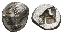IONIA, Phokaia. Circa 625/0-522 BC. AR Obol (8mm, 1.34 g) Female/ Athena head left, wearing helmet or close fitting cap Quadripartite incuse square.
