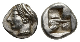 IONIA, Phokaia. Circa 625/0-522 BC. AR Obol (8mm, 1.32 g) Female/ Athena head left, wearing helmet or close fitting cap Quadripartite incuse square.