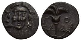 CARIA, Mylasa. Early-mid 2nd century BC. AR Drachm (13mm, 2 g). Pseudo-Rhodian type. Are–, magistrate. Head of Helios facing; bird at cheek to left / ...