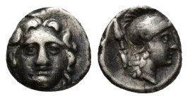PISIDIA. Selge. Ca. 4th century BC. AR obol (9mm, 0.8 g). Ca. 300-190 BC. Head of gorgoneion facing / Head of Athena right, wearing crested, winged At...