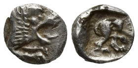 ASIA MINOR. Uncertain. Diobol (10mm, 1.2 g) (Circa 5th century BC). Obv: Head of roaring lion right. Rev: Back part of lion right; all within incuse s...