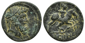 PISIDIA. Isinda. Ae (19mm, 4.9 g) (Late 1st century BC-early 1st century AD). Obv: Diademed head of Zeus right. Rev: ICIN. Horseman advancing right, h...