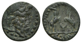 PISIDIA. Sagalassus. Ae (15mm, 2.4 g) (Circa 1st century BC). Obv: Laureate head of Zeus. Rev: ΣAΓΑ. Two rampant goats.