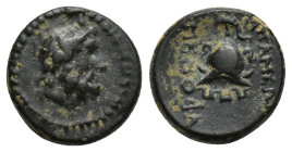 PHRYGIA. Apameia. (Circa 133-48 BC). Uncertain magistrate. Ae. (13mm, 2.3 g) Obv: Laureate head of Zeus right. Rev: Crested helmet right; maeander pat...