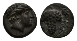 ASIA MINOR. Uncertain. Ae (8mm, 0.7 g) (4th-3rd centuries BC). Obv: Laureate head of Apollo right. Rev: Grape bunch on vine.