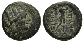 PHRYGIA. Apameia. Ae (17mm, 4.7 g) (Circa 88-40 BC). Kephiso-, magistrate, son of Skau- Obv: Turreted head of Artemis-Tyche right, with bow and quiver...