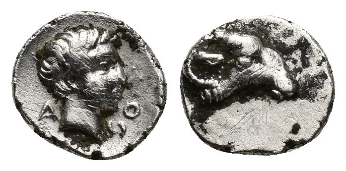 CARIA. Kasolaba. Circa 410-390 BC. Obol (8mm, 0.4 g). A-&#66243;O ('azo' in Cari...