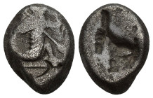Kings of Persia (Achaemenids). AR Siglos (13.5mm, 5.2 g), c. 450-400 BC. Obv. The Great King, bearded, in "Knielauf" to right, holding bow and spear. ...