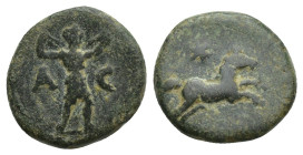 PAMPHYLIA. Aspendos. 2nd-1st century BC. AE (14mm, 3.1 g). A - C Slinger standing right. Rev. Horse galloping to right.