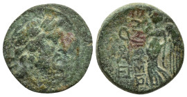 CILICIA. Elaioussa Sebaste. Ae (20mm, 6 g) (1st century BC). Obv: Laureate head of Zeus right; ΘE to left. Rev: EΛAIOYΣΣΙΩN. Nike advancing left, hold...