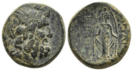 Phrygia, Apameia, c. 100-50 BC. Æ (21mm, 9.1 g). Uncertain magistrates. Laureate head of Zeus r. R/ Cult statue of Artemis Anaïtis facing.