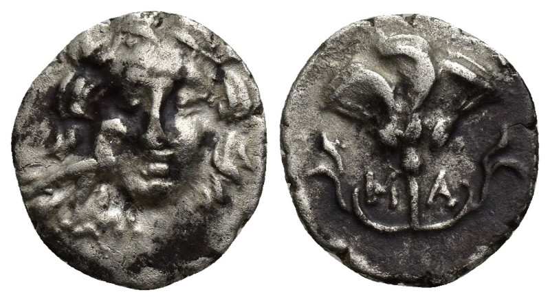 CARIA. Mylasa. Circa 170-130 BC. Drachm (14mm, 2 g). Head of Helios facing; befo...