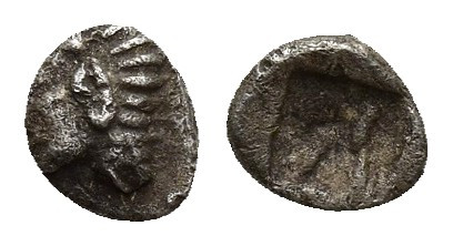 Ionia, Kolophon AR Tetartemorion. (4mm, 0.18 g) Circa 530-500 BC Archaic head of...