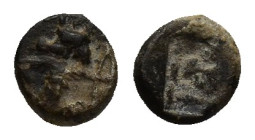 Persia. Achaemenid Empire. Time of Artaxerxes I to Xerxes II circa 455-420 BC. 1/24 Siglos AR (5mm, 0.2 g). Persian king or hero, wearing kidaris and ...