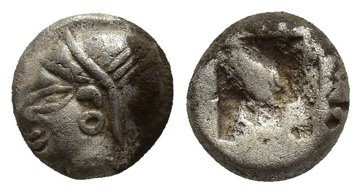 IONIA, Phokaia Circa 510-494 BC. AR Diobol (9mm, 1.33 g). Archaic helmeted head ...