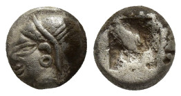 IONIA, Phokaia Circa 510-494 BC. AR Diobol (9mm, 1.33 g). Archaic helmeted head of Athena left / Square incuse punch.