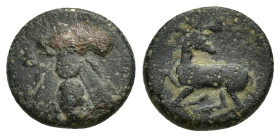 Ionia. Ephesos . Circa 390-300 BC. Bronze Æ (12mm, 1.8 g). Ε-Φ to left and right of a bee / Stag prancing left, head right.