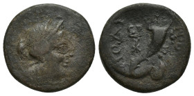 Phrygia. Laodikeia ad Lycum 133 BC. Bronze Æ (18mm, 5.1 g). Laureate, draped bust of Laodice or Aphrodite right / ΛAOΔIKEΩN, single cornucopia, caduce...