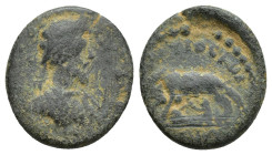Pisidia, Antiochia. Marcus Aurelius. As Caesar, A.D. 139-161. Æ (16mm, 2.7 g). COMMODVS AVG, laureate and draped bust of Marcus Aurelius right / COLO ...