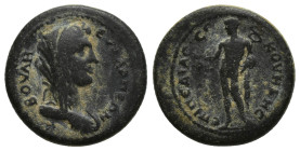PHRYGIA. Eucarpea. Pseudo-autonomous. Time of Hadrian (117-138). Ae. (19mm, 4.4 g) Obverse: ΒΟΥΛΗ ΕΥΚΑΡΠΕΩΝ; veiled bust of Boule, r. / Reverse: ΕΠΙ Π...