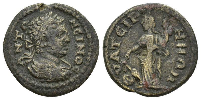 LYDIA, Thyateira. Caracalla. AD 198-217. Æ (20mm, 4 g). Laureate, draped, and cu...