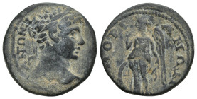 PHRYGIA. Amorium. Caracalla (198-217). Ae (23mm, 6.6 g) Obv: ANTΩNEINOC AVΓO. Laureate head right. Rev: AMOPIANΩN. Nike with shield and holding jug in...