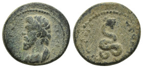 ISLANDS off CARIA, Cos. Pseudo-Autonomous, Ae (20mm, 4.8 g) Obverse: laureate and draped head of Asclepius, l. / Reverse: ΚΩΙΩΝ ΠΥΘΟΚΛΗΣ (?); coiled s...