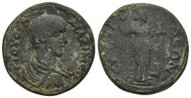 PHRYGIA, Synnada. Maximus as Caesar AE (28mm, 13.2 g) Obverse: Γ ΙΟΥ ΟΥΗ ΜΑΖΙΜΟϹ Κ; bare-headed, draped and cuirassed bust of Maximus, r., seen from r...
