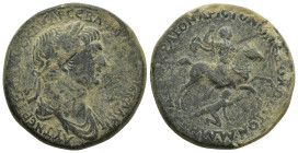 Trajan (98-117), AE, (32mm, 27 g), Laureate and draped bust right , Rv. Trajan on horse prancing r., thrusting spear at fallen Dacian.