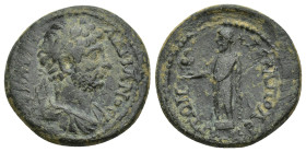 Phrygia. Hierapolis. Hadrian circa AD 117-138. Æ (21mm, 6.2 g) Obverse: Α[Υ ΚΑΙ ΤΡ] ΑΔΡΙΑΝΟϹ; laureate and cuirassed bust of Hadrian, r. with paludame...