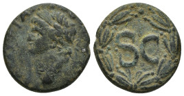 Syria: Antioch ad Orontem, Domitian, as Caesar (Vespasian, 69-79), Bronze, AD 76-77 AE (19mm, 5.9 g) DOMITIANVS CAESAR, laureate head l., Rv. S C with...