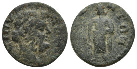 Lydia, Magnesia ad Sipylum, 3rd century AD. Æ (17mm, 4 g). Bearded head of Mount Sipylos r. R/ Asklepios standing facing, head l., holding serpent sta...