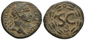 SYRIA, Seleucis and Pieria, Antioch. Trajan. AD 98-117. Æ (26mm, 15 g). Laureate head right / Large S C, Θ below; all within wreath.