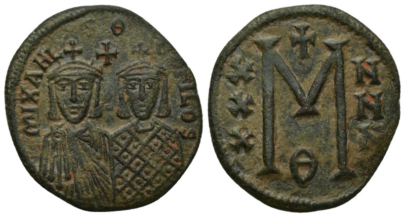 Michael II with Theophilus AD 820-829. Constantinople Follis Æ (29mm, 8.3 g). MI...