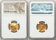 MACEDONIAN KINGDOM. Alexander III the Great (336-323 BC). AV stater (19mm, 8.56 gm, 1h). NGC Choice XF 4/5 - 3/5, marks, die shift. Lifetime issue of ...
