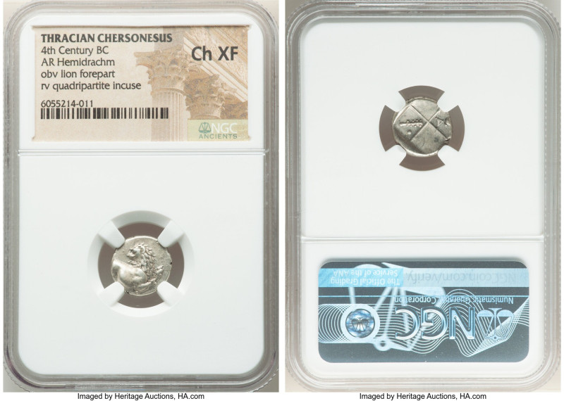 THRACE. Chersonesus. Ca. 4th century BC. AR hemidrachm (13mm). NGC Choice XF. Pe...