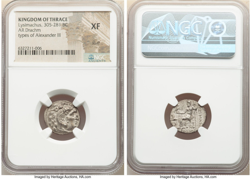 THRACIAN KINGDOM. Lysimachus (305-281 BC). AR drachm (18mm, 12h). NGC XF, scuff....