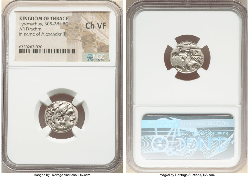 THRACIAN KINGDOM. Lysimachus (305-281 BC). AR drachm (17mm, 3h). NGC Choice VF. ...