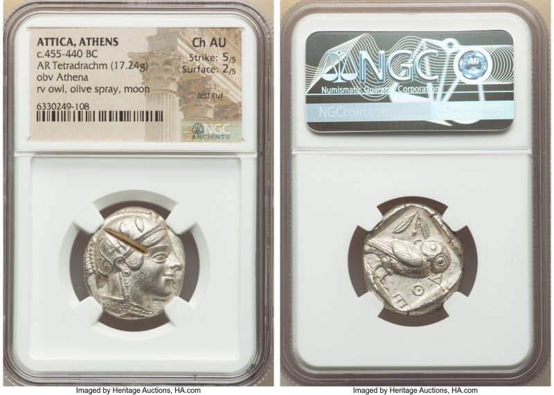 ATTICA. Athens. Ca. 455-440 BC. AR tetradrachm (24mm, 17.24 gm, 2h). NGC Choice ...