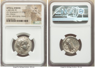 ATTICA. Athens. Ca. 440-404 BC. AR tetradrachm (23mm, 17.20 gm, 10h). NGC AU 5/5 - 5/5. Mid-mass coinage issue. Head of Athena right, wearing earring,...