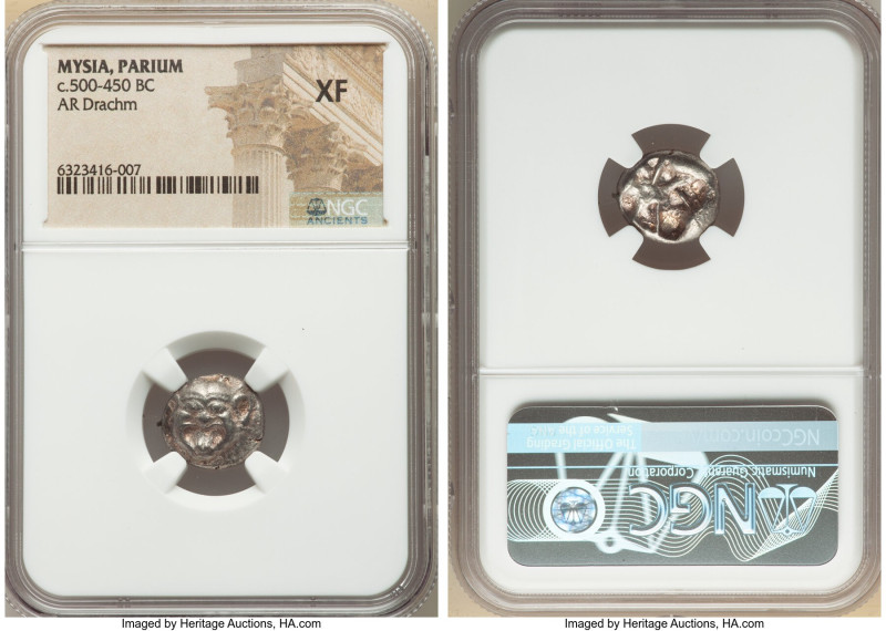 MYSIA. Parium. Ca. 500-450 BC. AR drachm (14mm). NGC XF. Gorgoneion facing with ...