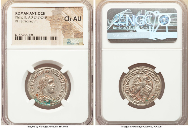 SYRIA. Antioch. Philip II (AD 247-249). BI tetradrachm (26mm, 1h). NGC Choice AU...