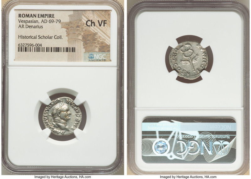 Vespasian (AD 69-79). AR denarius (19mm, 5h). NGC Choice VF. Rome, AD 74. IMP CA...